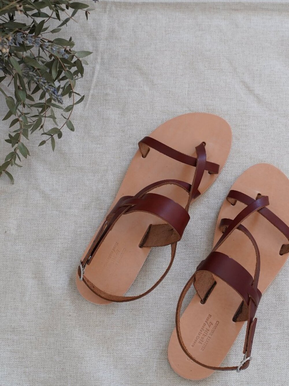 Woven Grace Ophelia Leather Sandals | Handmade in Greece | Cognac Brown | US 9